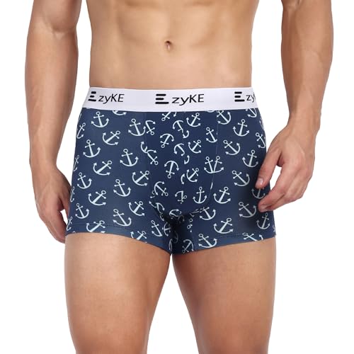 Image of Zyke Men's Printed Cotton Trunk Innerwear | 95% Cotton 5% Elastane Stretch Underwear | Ultra Soft Waistband Anti-Bacterial Moisture Wicking Trunks for Men (Pack of 1)