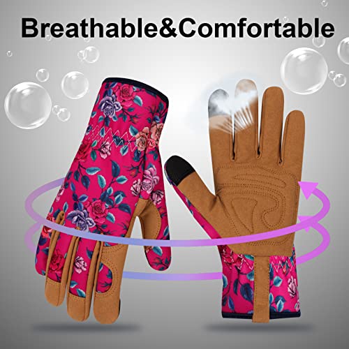 Merturn Leather Gardening Gloves For Women Garden Gloves Thorn Proof Mother's Day Gift Touch Screen Design Heavy Duty Yard Working Gloves For Planting, Digging, Pruning Women Gardening Gift #TOP3