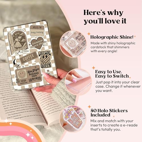 VelvetGlow 12 Pcs E-Reader Einleger Kartonpapier & 50 Pcs Scrapbook-Aufkleber für durchsichtige Hüllen, 6,9„ x 4,8“ Einlage für die Rückseite von E-Readern für Paper White 11Th-12Th