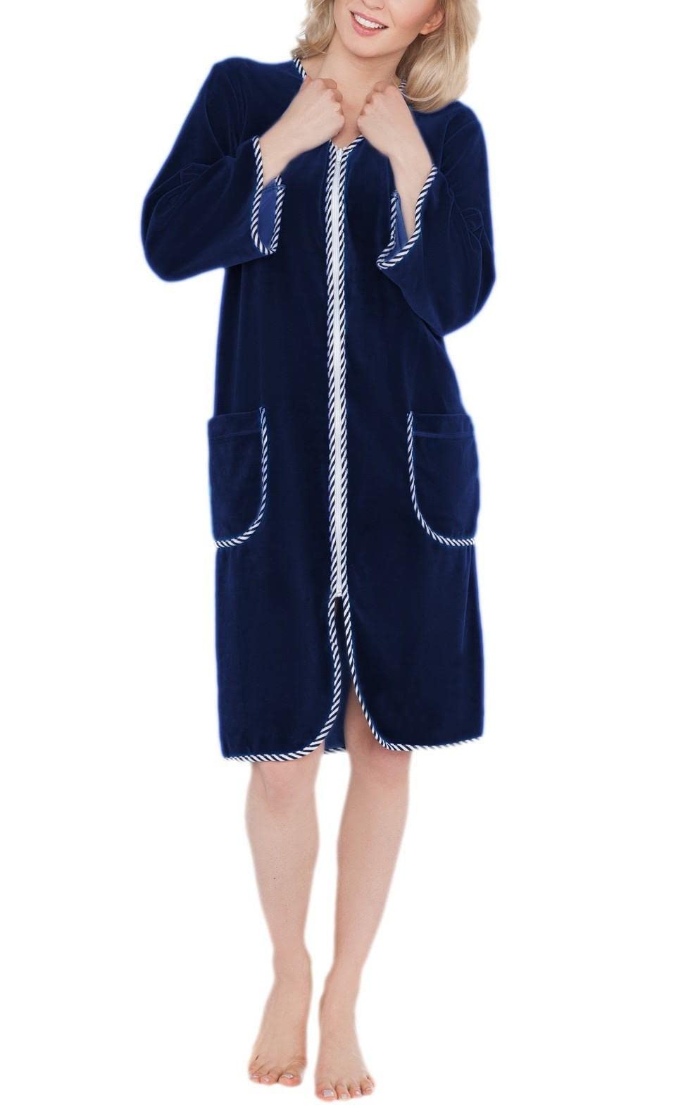 Aquarti Peignoir de Bain Court Manches 3/4 Velours Femme | Robe de Chambre Zippee