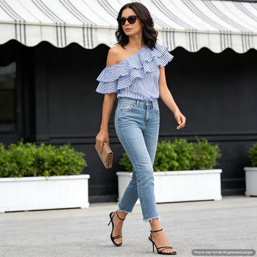 Image of RIBONGZ High Heels for Women Kitten Heeled Sandals with Ankle Strap Round Open Toe Strappy Stiletto Heels Comfort Summer Wedding Party Evening Prom Daily Dressy Shoes