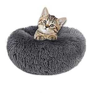 otoez Kitten Puppy Bed Extra Small XS Round Dog Cat Beds Anti Anxiety Plush Pet Calming Donut Bed with Non-Slip Waterproof Bottom, Washable (15.7″, Dark Grey)