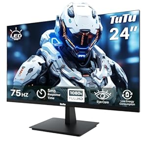 24 Zoll Monitor Full HD VA Panel Randlos 75HZ Eye Care (1920 x 1080, VGA HDMI VESA 75 x 75mm) Flimmerfrei Blaulichtfilter Niedriger Stromverbrauch Monitor für PC Büro Schwarz