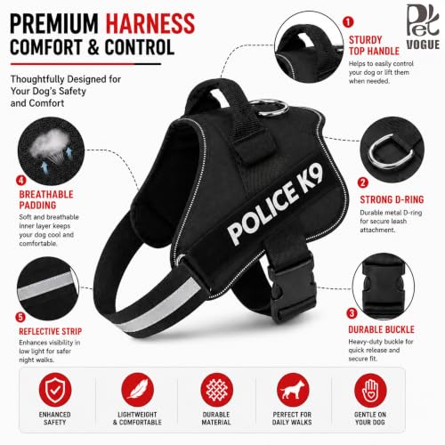 Image of PetVogue Dog Harness, No-Pull Reflective Dog Vest, Breathable Adjustable Pet Harness with Handle for Outdoor Walking - No More Pulling, Tugging or Choking (Black, S)