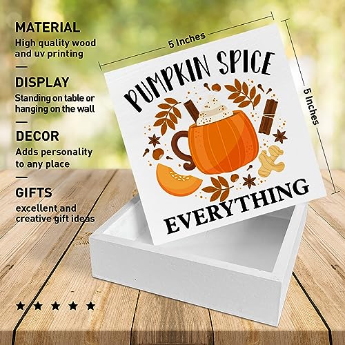 Image of Fall Table Wooden Box Sign, Pumpkin Spice Everything, Autumn Pumpkin Table Decor, Fall Farmhouse Tabletop Decorations for Home, Kitchen, Harvest, Thanksgiving, Rustic Desk Decor