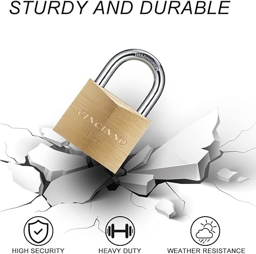 Miniatura 5 de Candado de latón macizo con llave, cerradura de llave con cuerpo ancho de 1-916 pulgadas, paquete de 2 candados con llave igual con llave