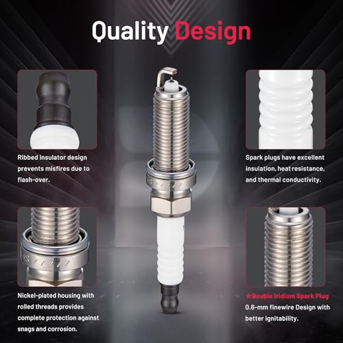 Image of BDFHYK 91215 Double Iridium Spark Plugs Compatible with Nissan 2011-2017 Juke, 2016 Murano, 2014-2015 Pathfinder.Compatible with INFINITI 2014-2017 QX60 Replacement for XP5683 DILKAR7C9H Set of 4