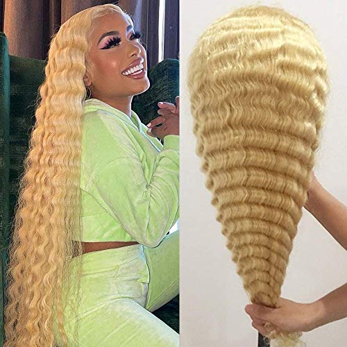 32 Inch 613 Blonde Lace Front Wig Human Hair T Part 13x4x1 Deep Wave Transparent Lace Blonde Wigs Human Hair Pre Plucked with Baby Hair for Black Women (32 inch, 13x4x1 Deep)