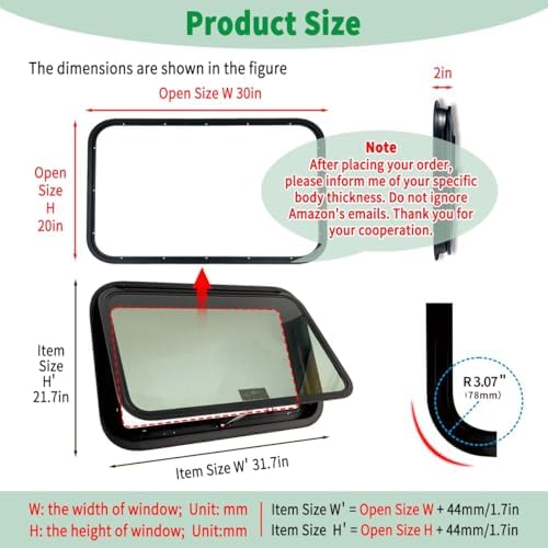 28" x 18" Push-Out RV Window - Camper Replacement with 90° Adjustable Opening, Easy Install Emergency Exit Latch for C-Trailer, Durable & Weatherproof Design