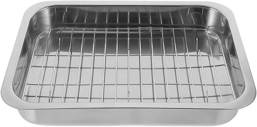 Cabilock 1set Multi-purpose Stainless Steel Baking Pan Rack for Oven Cooking Bbq and Housewarming Kitchen Tray for Desserts and More