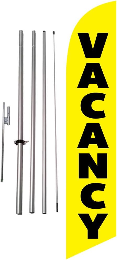 Vacancy 15 foot Outdoor Advertising Feather Banner Flag Kit Sign with Flag Pole and Ground Spike