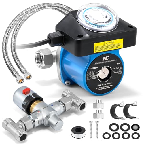 Instant Hot Water Recirculation System with 68-118℉ Temp. Adjustable Bypass Valve for Tank Water Heaters, Flexible Swivel Connection, 20-in PEX Supply Lines for Potable Water