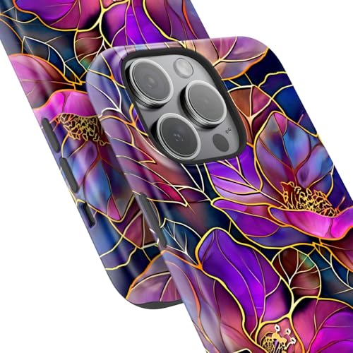 Image of Goodon for iPhone 14 Pro Max Case Cute - Wireless Charging Compatible - Dual-Layer Hard Shell + Silicone Cover - Protective Phone Case with Trendy Designs for Women - Blooming Purple Flowers | Dual-Layer Hard Shell + Silicone, Slim Fit Protective Phone Cover with Wildflower Designs for Women Girls