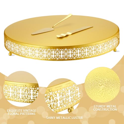 Wenqik Gold Metal Cake Stand 18 Inch with Cutting & Spatula by Wenqik - Used condition - Image 3