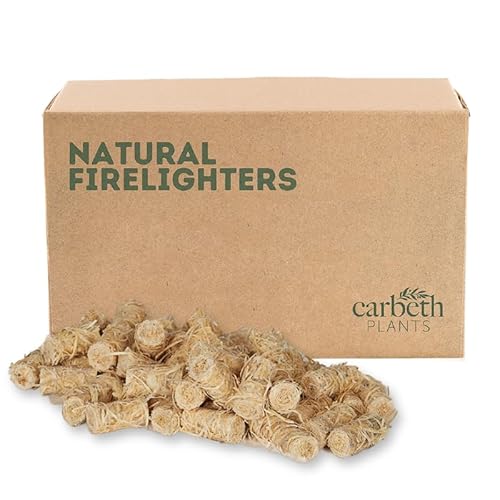 Carbeth Plants - 50 x Natural Firelighters - Eco Friendly Wood Wool Fire Starters - Easy to Light Odourless Clean Burning For Wood Burners, Fire Pits, Fireplaces, Chimineas & BBQ's