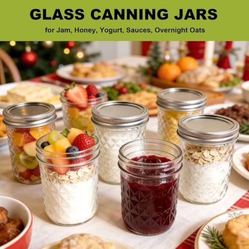 YOOSSICY 12 Pack Mason Jars (16 oz & 8 oz) with Lids, Glass Canning Jars with Bands and Lids for Jam, Honey, Spice, Food Storage, Craft, DIY Decors | Wide Mouth 16 oz x 6, Regular Mouth 8 oz x 6 by YOOSSICY - Image 2
