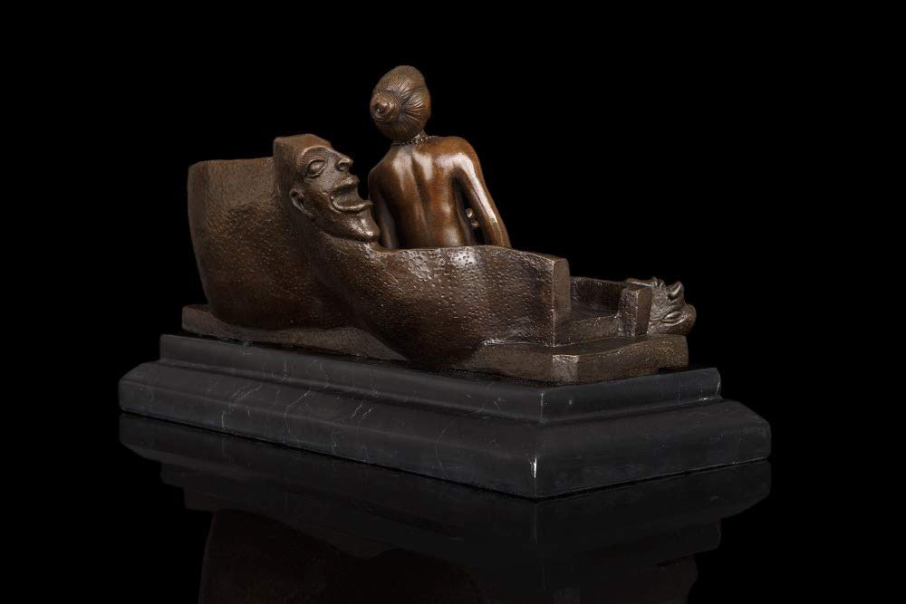 サマーセール。アールヌーボー風 ブロンズ彫刻 女性とイルカ Amazon.co.jp: アート純粋なブロンズ裸のベル彫刻セクシーな女性