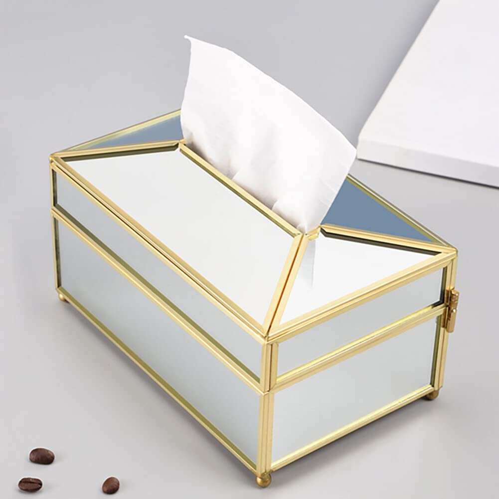 Porta fazzoletti, scatola rettangolare in vetro, scatola portaoggetti decorativa per tovaglioli, porta fazzoletti per il viso, per comò, bagno, camera da letto, casa, ufficio, bar