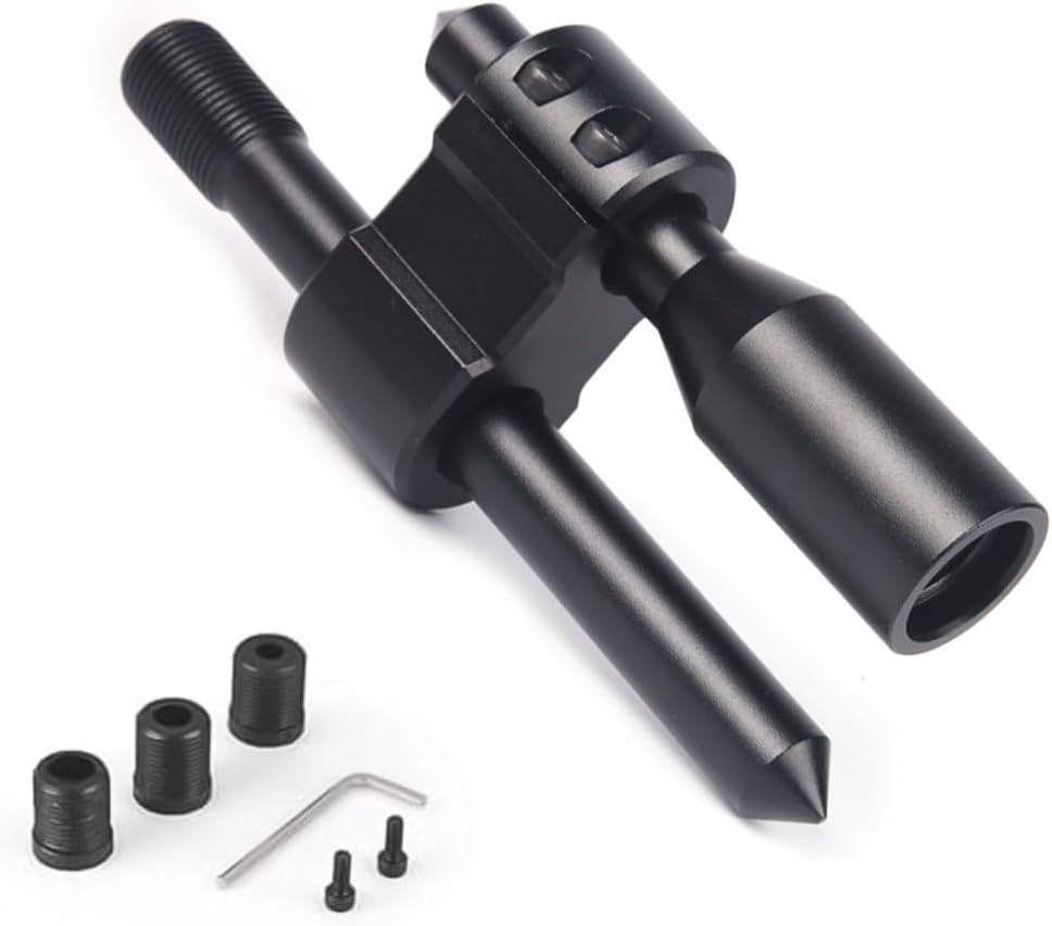 Aluminum H-Type Shift Knob Extension for Cars – Adjustable Height Gear Shifter Extender with 8mm/10mm/12mm Thread Adapters, Black, Fit for Manual(M12*1.25)