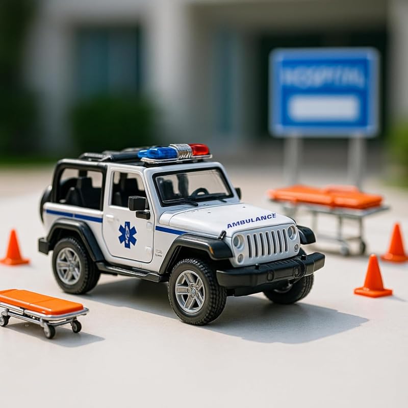 Image of Amisha Gift Gallery Diecast Ambulance Jeep Toy Car for Kids | Pull Back Action, Emergency Vehicle, Openable Doors, Mini Metal Model Car for Boys & Girls