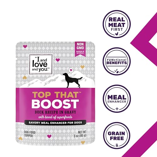 Image of inchI and love and you inch Top That Boost Wet Dog Food Pouch, Duck Recipe In Gravy, 3 oz (Pack of 12)