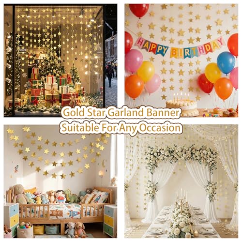 Image of Happy Birthday Decorations - Gold Star Garland Banner Party Decor | Star Streamers Hanging Banner Twinkle Backdrop for Engagement Christmas Decorations New Years Decorations 2027