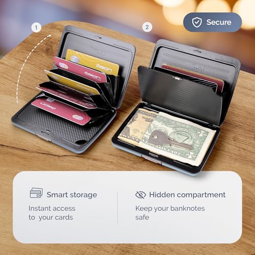 Image of OGON -DESIGNS- Aluminum wallet, Large capacity with metal lock, RFID Protection against fraud and demagnetization, Smart Case OSLO Large model
