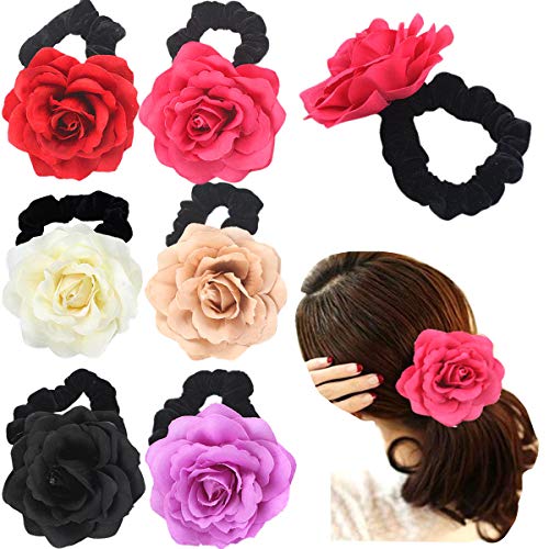 JOYOYO Vintage Flower Hair Scrunchies 6 Colors 3 inch Rose Velvet Elastic Hair Bands Hair Ponytail Holder Scrunchy Ties for Women and Girls