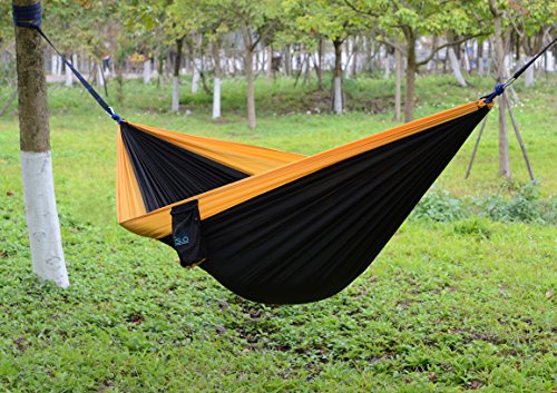 Esup Xl Camping Hammock -Multifunctional Lightweight Nylon Portable Hammock, Best Parachute Hammock For Backpacking, Camping, Travel (Black/Yellow, 118"(L) X 78"(W)) #TOP5
