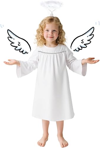 3 piezas de disfraz de ángel para niñas, batas de coro con diadema de halo de ángel y varita de ángel, disfraz de Halloween, cosplay