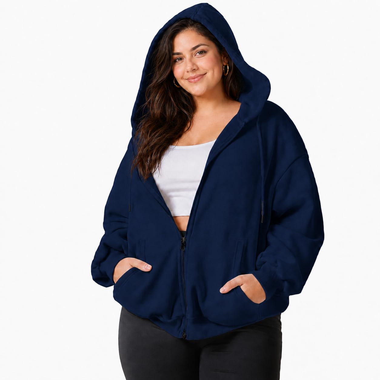 Women's Solid Zip Up Hoodie Sweatshirt with Hood, Full Sleeves, Soft Cotton Fabric, Loose Fit Casual Pullover Top for College, Travel, Weekend Outings and Street Style Fashion Turquoise-image-47