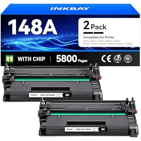 148A Toner Cartridge Black 2-Pack Compatible for HP 148A 148X W1480X W1480A for HP Laserjet Pro 4001dw 4001dn 4001n MFP 4101fdw 4101fdn 4101dw 4001dwe 4001dne 4001ne 4101fdwe 4101fdne 4101dwe Printer Cover