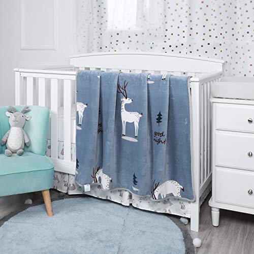 Tillyou Micro Fleece Plush Soft Toddler Blanket For Boys Girls - Large Lightweight Crib Blanket For Baby Bed Lounger - Fuzzy Warm Cozy Blanket For Daycare Preschool Naptime Oversized 40X50 Navy Deer #TOP1