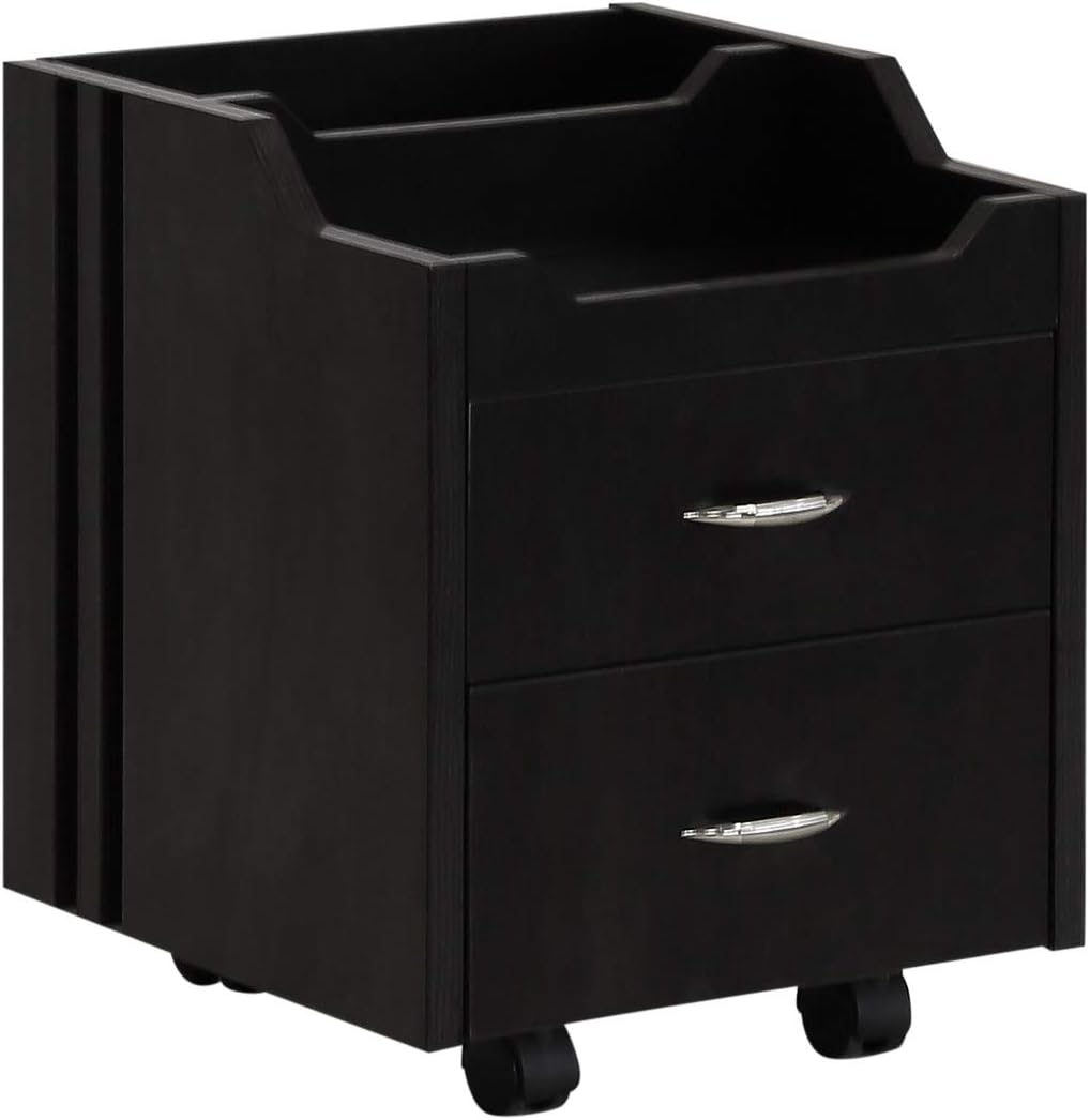 J&A Wood Top Pedicure Cart - 2 Spacious Utility Drawers, Heavy-Duty Locking Swivel Casters, Sleek Modern Design, Compact Rolling Salon Trolley in Dark Brown Walnut Finish, JA-JM-CART-Walnut