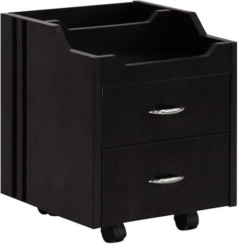 J & A - Carro de pedicura con dos cajones funcionales, ruedas giratorias resistentes con cerradura, diseño moderno y elegante, en nogal,