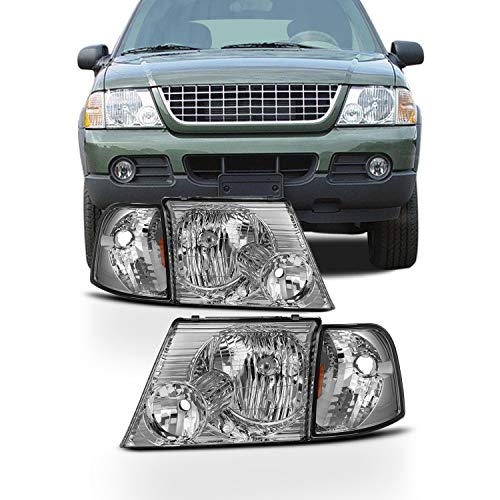 AKKON - 4Pcs Combo Fits 2002-2005 Ford Explorer 4Door Model Chrome Headlights w/Corner Signal Lamp Left+Right Pair