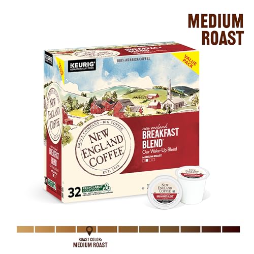 Image of New England Coffee Single Serve Pods, Breakfast Blend Medium Roast 32 Count (Pack of 4)