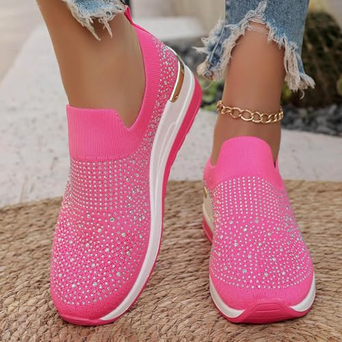 Women's Walking Sock Shoes Elastic Knit Lightweight Slip on Breathable Platform Sneakers Athletic Casual Gym Tennis Shoes Orthopedic Sneakers Fashion Workout Athletic Walking Loafers4