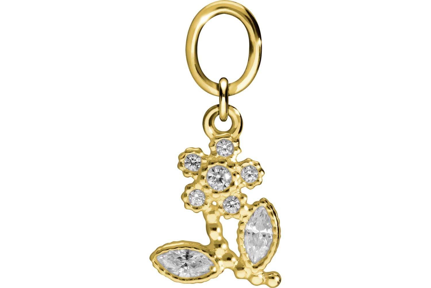 PIERCINGLINE 18 Karat Gold (750 er) Anhänger für Clicker Bauchnabelpiercings Creolen KRISTALLBLUME Piercing Gelbgold