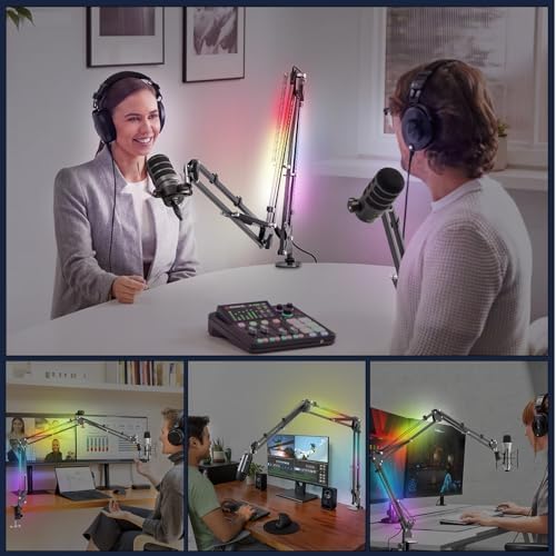 Bild 6 - Mikrofon Boom Arm mit RGB Licht, Mikrofonarm Schreibtisch mit 3/8" bis 5/8" Schraube, Verstellbare Mikrofon Halterung Tisch mit Tischklemme, Perfekt für TikTok Live-Streaming, Singe