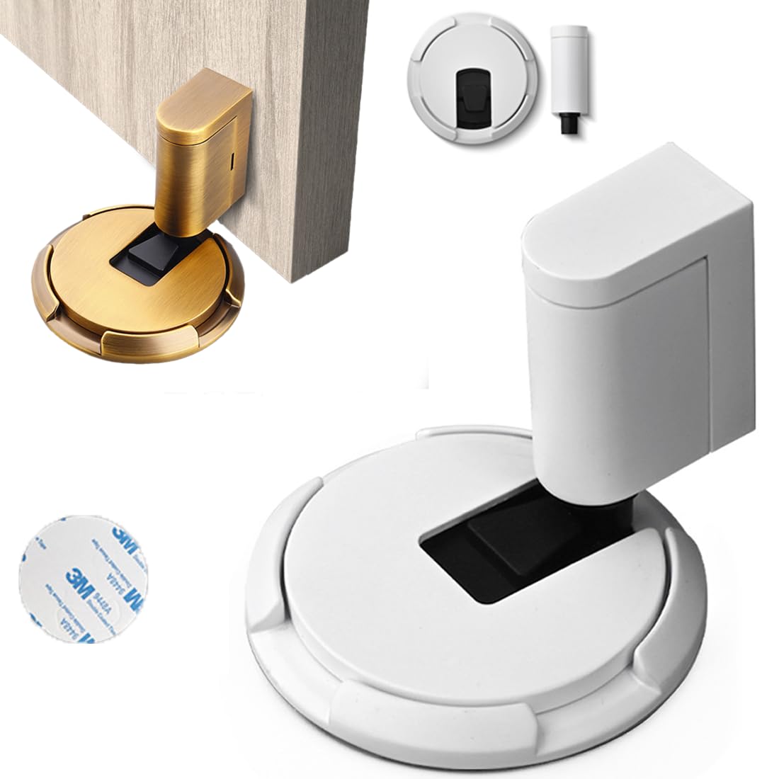 Haohesm White Door Stopper, Magnetic Floor Door Stop With Adhesive, No Drilling, Adjustable Heavy Duty Door Catch Door Holder (White)