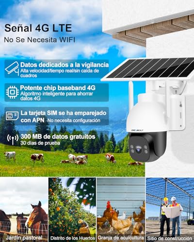 GENBOLT 4G LTE Camara Vigilancia Exterior Solar Sin WiFi, 24/7 Grabación AOV, 15600mAh Batería 8W Panel Solar,2K Camara Vigilancia Sim, Apertura F1.0, Visión Nocturna a Todo Color, Detección IA 25M - imagen 2
