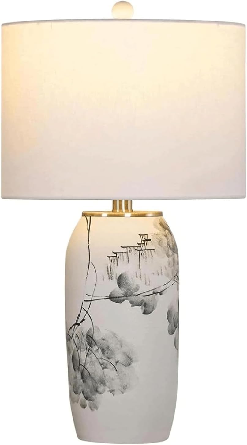 YNIYUJKL Table Lamp Bedside Lamps Ceramic Desk Fabric Lampshade Bedroom