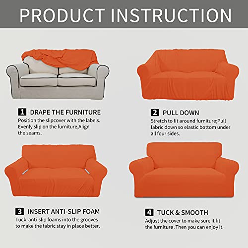 Image of Easy-Going Stretch Chair Sofa Slipcover 1-Piece Couch Sofa Cover Furniture Protector Soft with Elastic Bottom for Kids, Pet. Spandex Jacquard Fabric Small Checks (Chair, Orange)