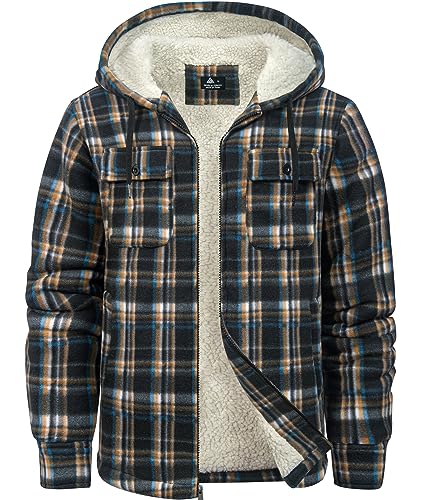 Image of SCODI Men's Flannel Shirt Jacket Fleece Sherpa Lined Plaid Zip Up Hoodies | Machine Wash, 4 Pockets, Big and Tall, Vintage, Classic, Stylish, Casual, Heavyweight Sweatshirt, Winter Outwear, Warm Coat