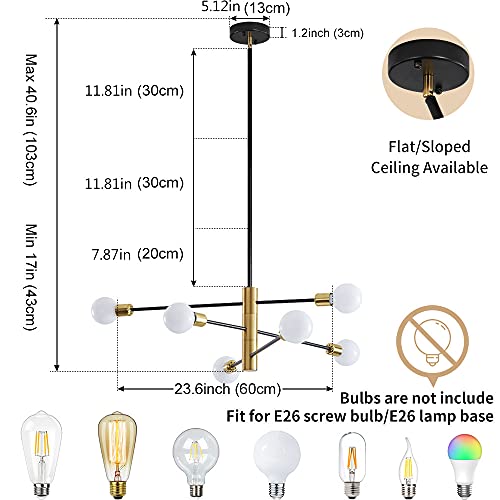 Deyidn Sputnik Chandelier Mid Century Modern Industrial E26 Pendant Lighting Chandeliers Ceiling Light Fixture Black And Gold Light For Living Room,Kitchen,Bedroom,Dining Room And Farmhouse #TOP1