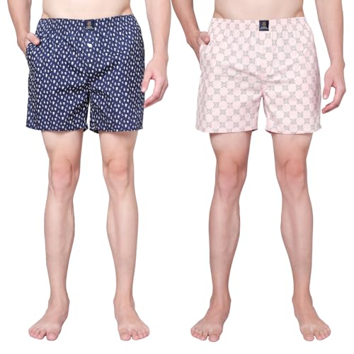 Image of Urban Scottish Men's Pack of 2 Cotton Printed Boxers with Side Pockets