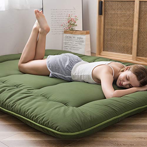 Image of MAXYOYO Japanese Floor Mattress Futon Mattress, Thicken Tatami Mat Shiki Futon Sleeping Pad Foldable Roll Up Mattress Guest Mattress Pad Floor Lounger Cushion, Green, King