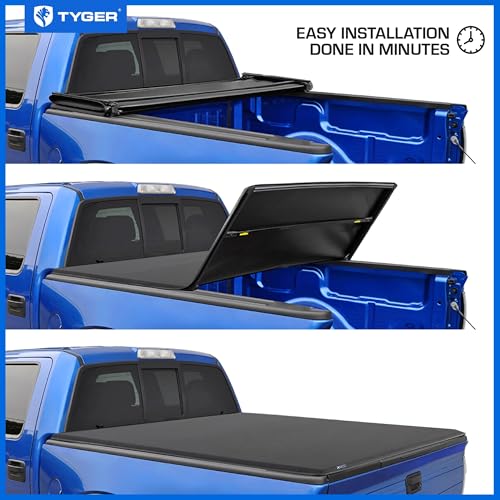 Image of Tyger Auto T3X Soft Tri-Fold in Fabric Truck Bed Tonneau Cover Compatible with 2024-2025 Ford Ranger | 5' (61 inch) Bed | TG-BC3F1205X