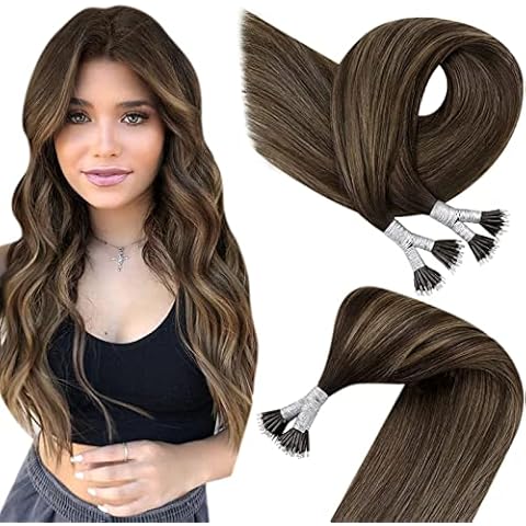 Easyouth Nanoring Haarverlängerung Echthaar 22 Zoll 50 Stück 50g Farbe Dunkelstes Braun Aschbraun und Dunkelstes Braun Mischen Nano Ring Remy Human Hair Cover